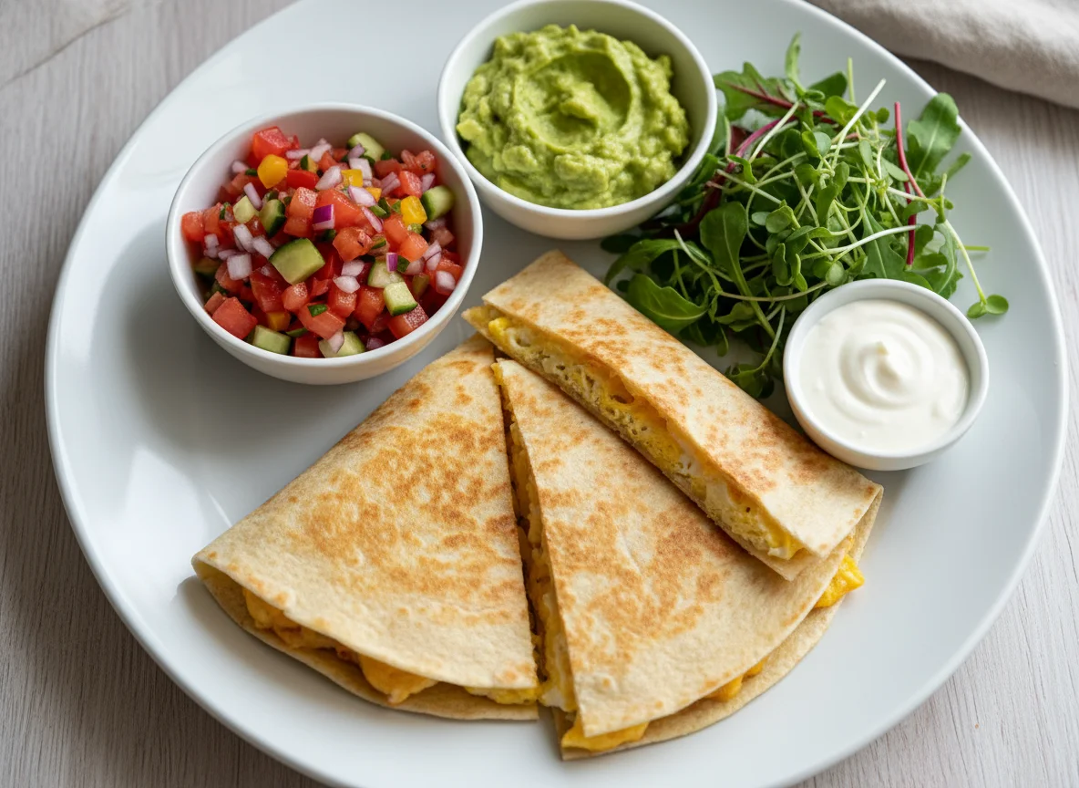 Quesadilla mit Salsa, Guacamole und Sauerrahm photo