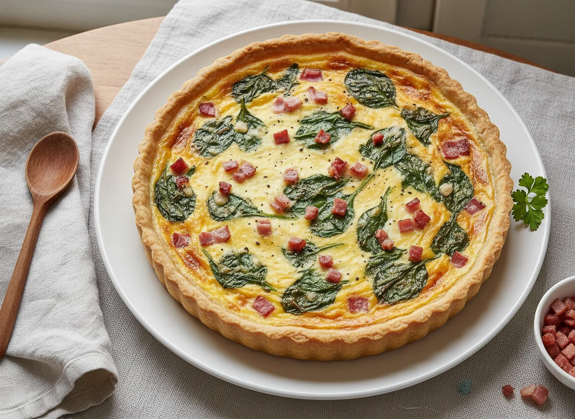 Quiche mit Ei und Speck, Spinat-Quiche photo