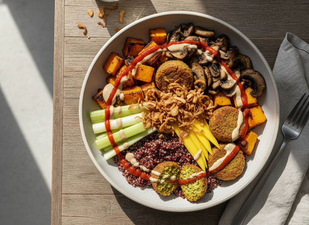 Quinoa Bowl mit Falafel und Gemüse photo