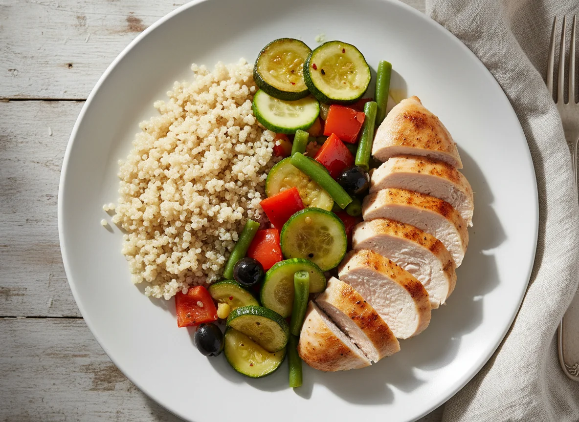 Quinoa mit Hähnchenbrust und Gemüsepfanne photo