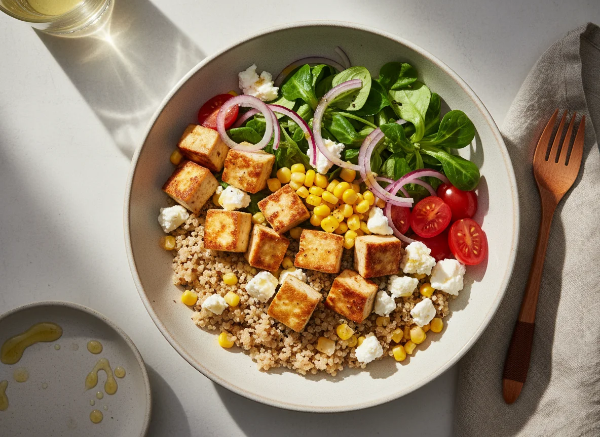 Quinoa-Bowl mit Tofu und Gemüse photo