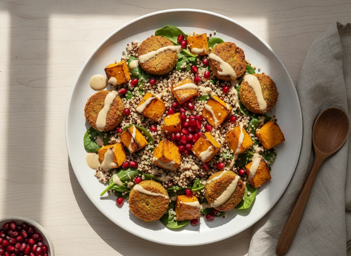Quinoa-Salat mit Falafel und Kürbis photo