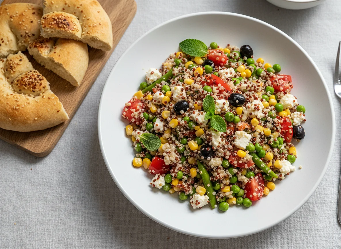 Quinoa-Salat mit Fladenbrot photo