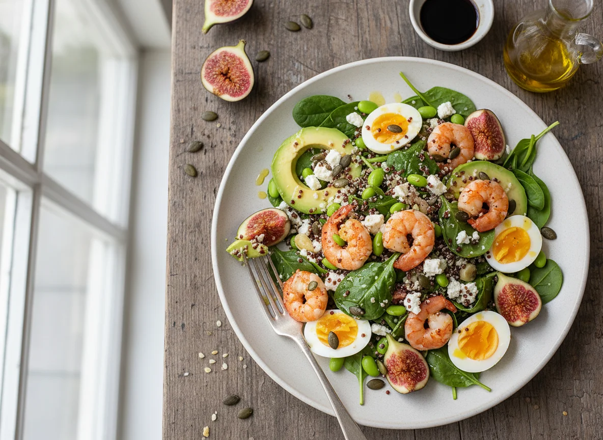Quinoa-Salat mit Garnelen und Feigen photo
