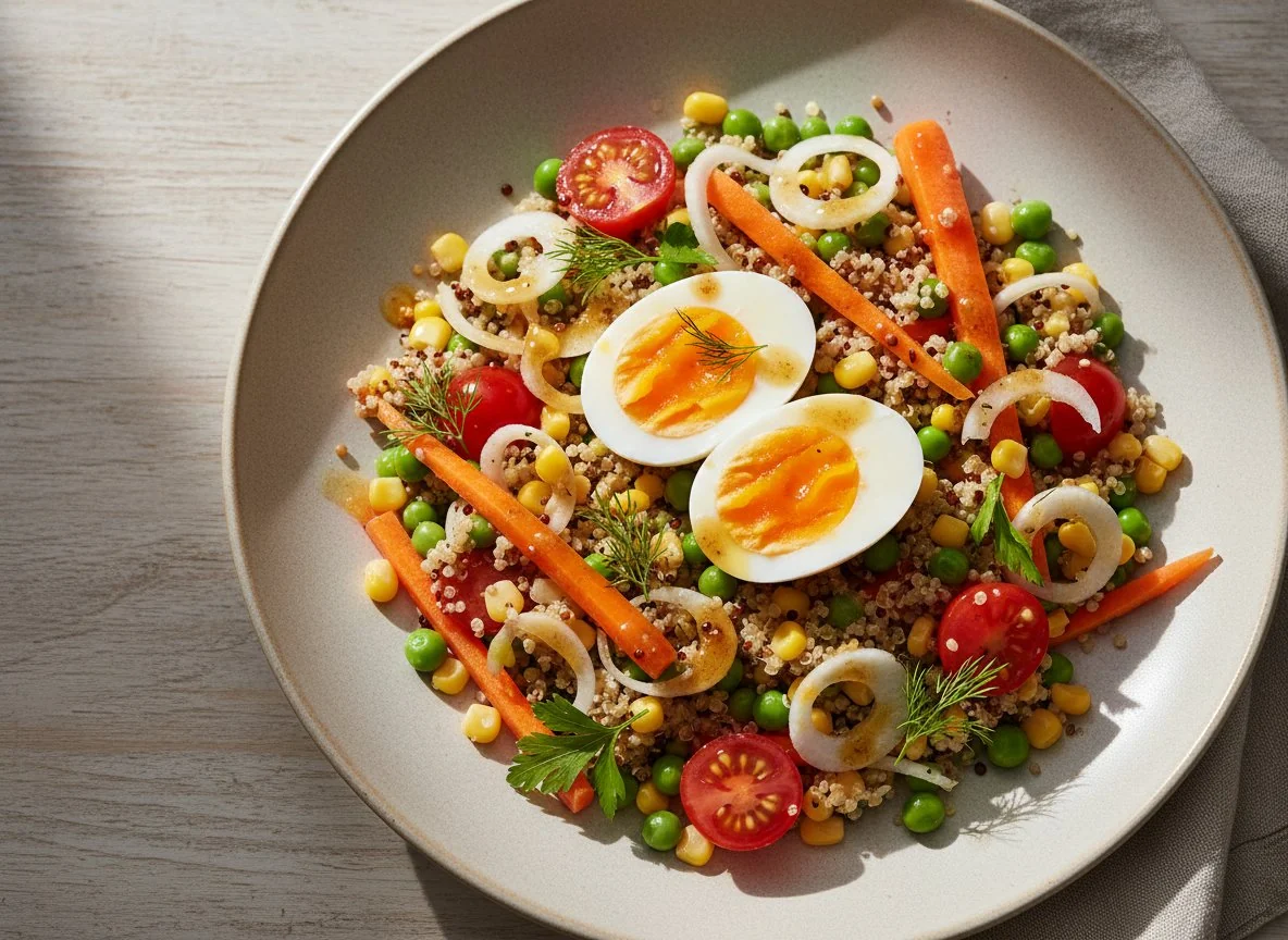 Quinoa-Salat mit Gemüse und Ei photo