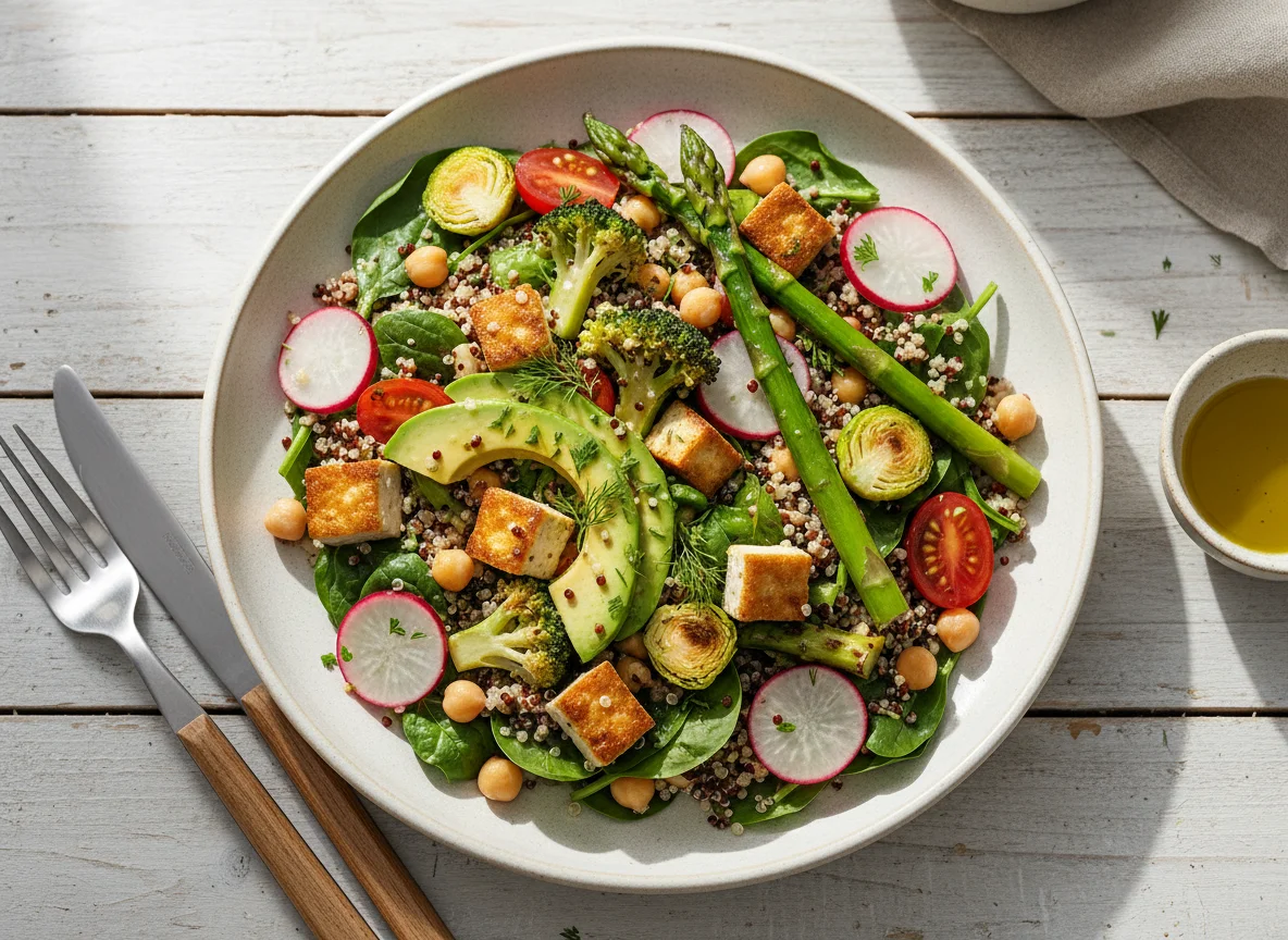 Quinoa-Salat mit Gemüse und Tofu photo
