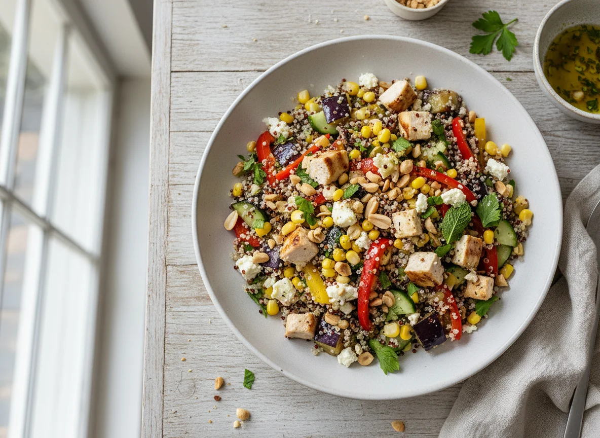 Quinoa-Salat mit Hähnchen und Feta photo