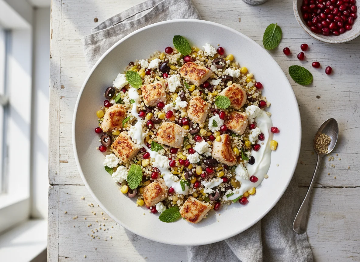 Quinoa-Salat mit Hähnchen und Granatapfel photo