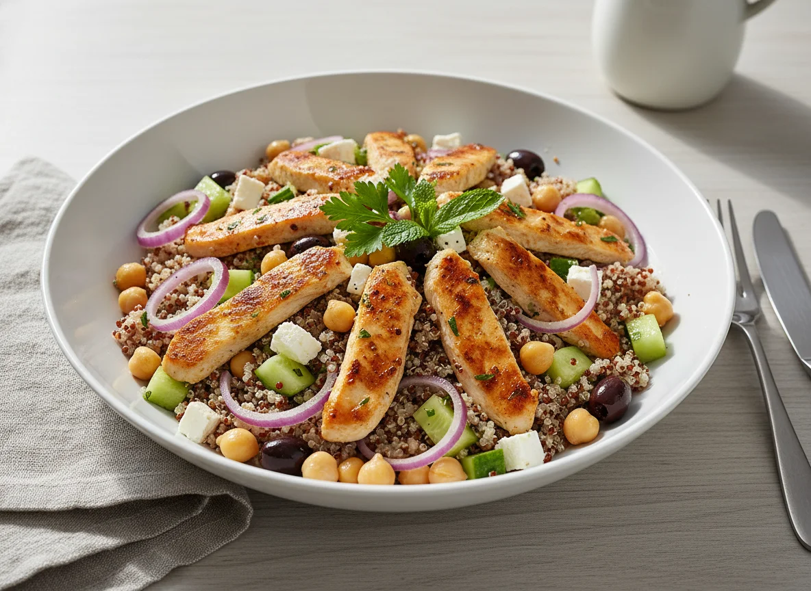 Quinoa-Salat mit Hähnchen und Kichererbsen photo