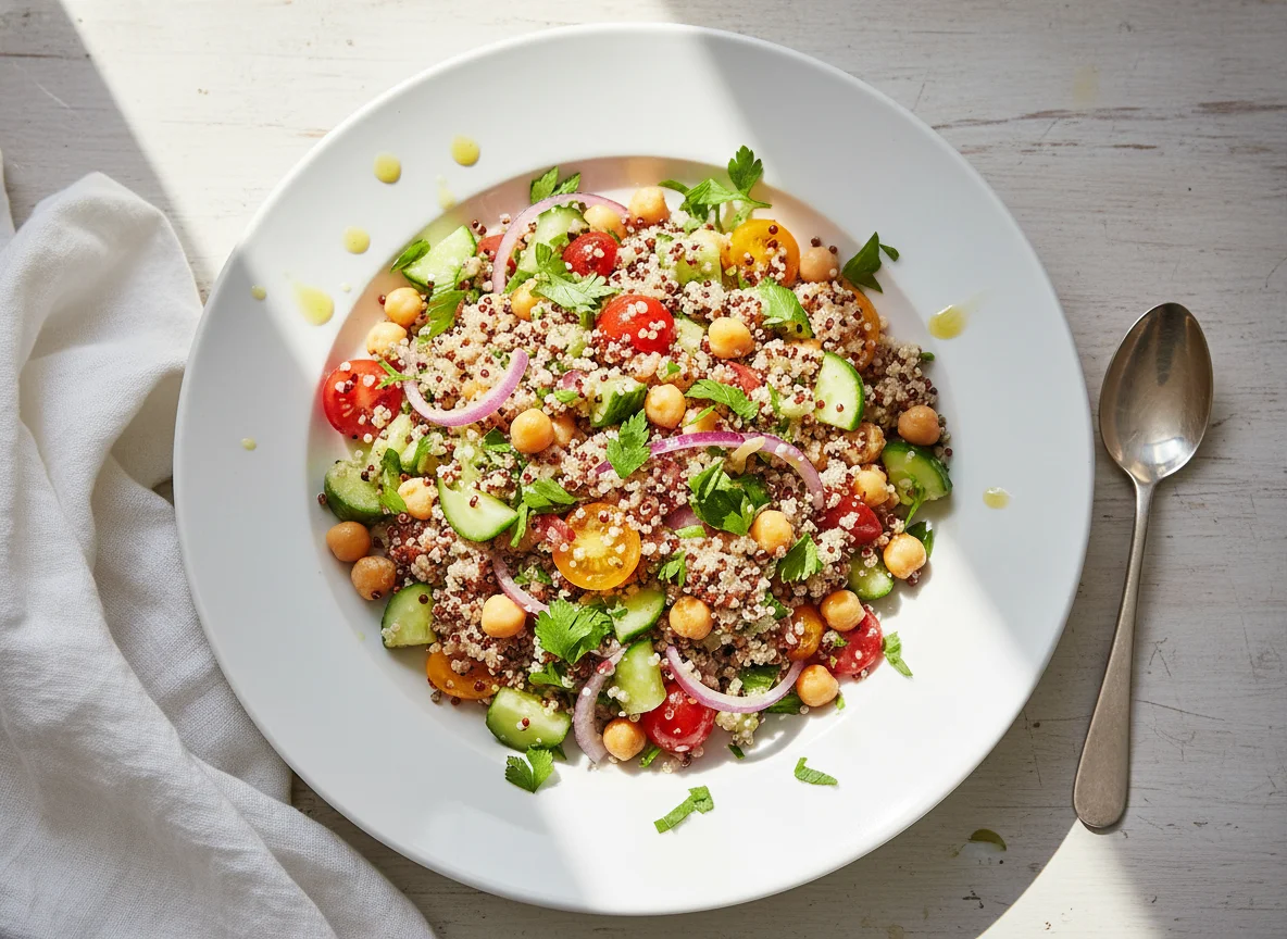 Quinoa-Salat mit Kichererbsen und Gemüse photo