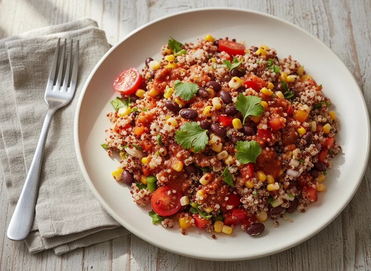 Quinoa-Salat mit Mais, Bohnen und Paprika photo