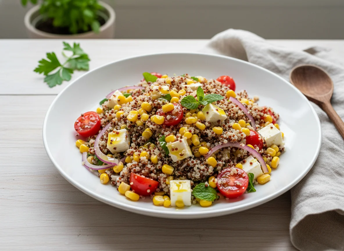 Quinoa-Salat mit Mais, Tomaten und Feta photo
