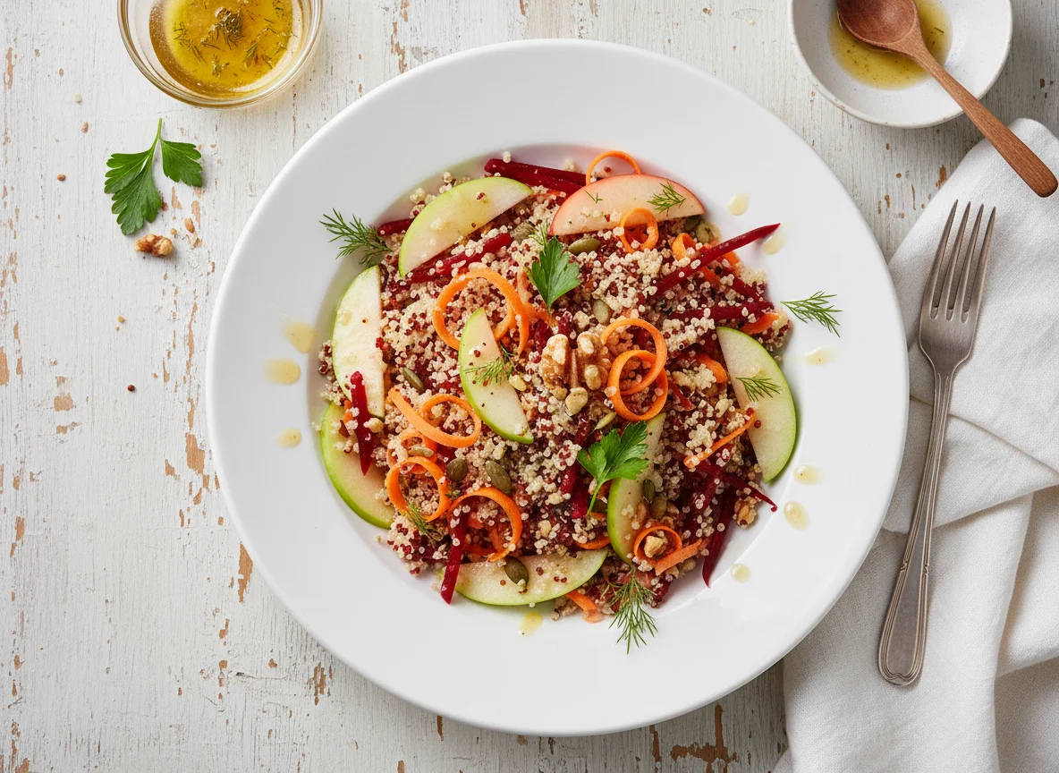 Quinoa-Salat mit Roter Bete, Karotten und Apfel photo