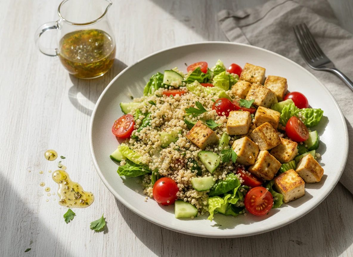 Quinoa-Salat mit Tofu und Gemüse photo
