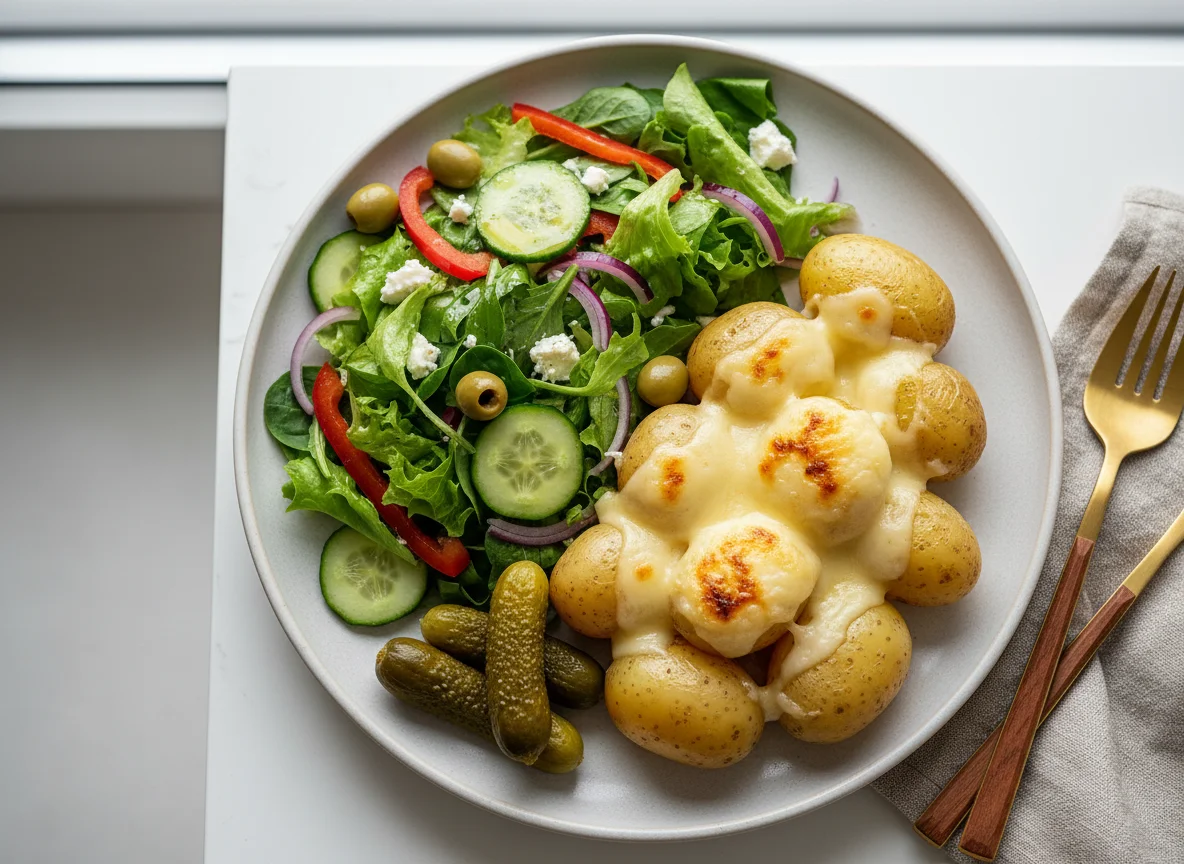 Raclette mit Salat und Essiggurke photo