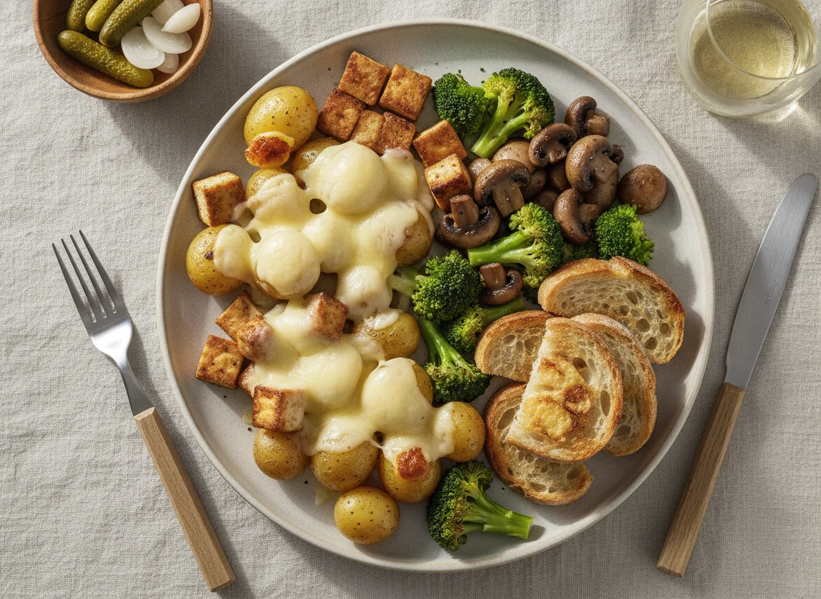 Raclette-ähnliches Gericht mit Kartoffeln und Gemüse photo