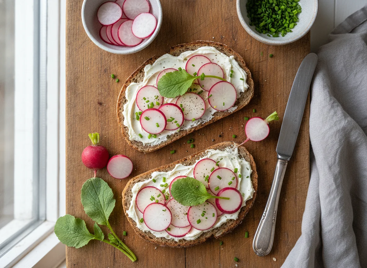 Radieschenbrot mit Frischkäse photo
