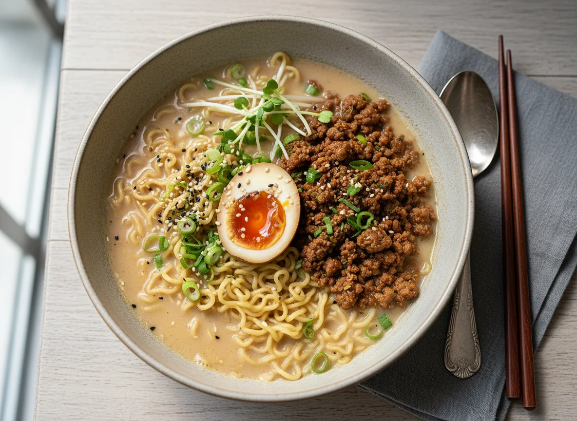 Ramen mit Ei und Hackfleisch photo