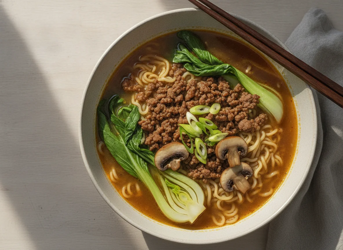 Ramen mit Hackfleisch und Gemüse photo
