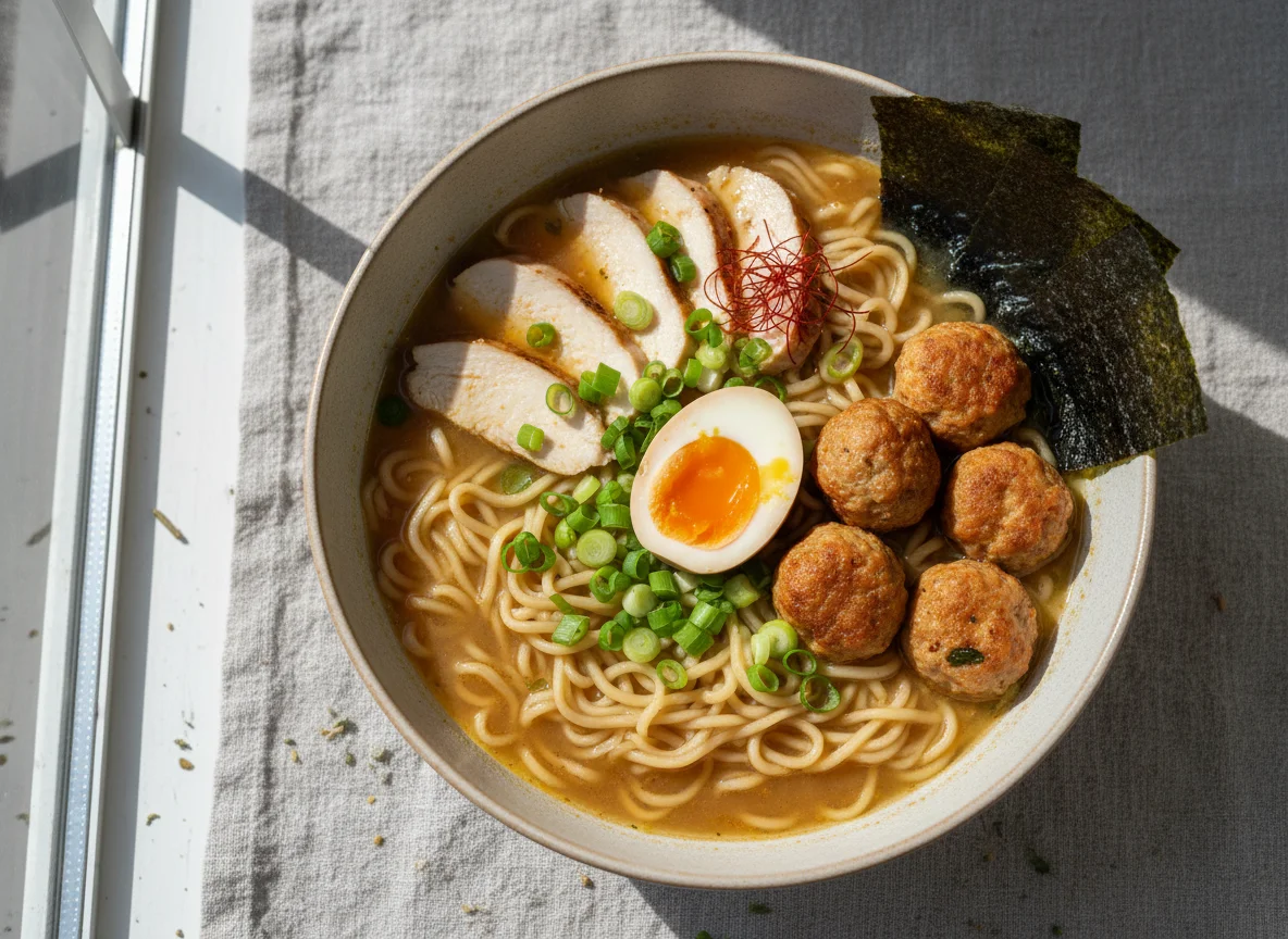 Ramen mit Hühnchen und Ei photo