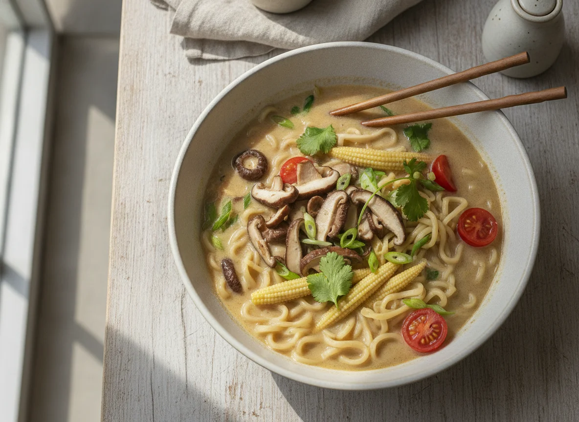 Ramen mit Pilzen und Gemüse photo