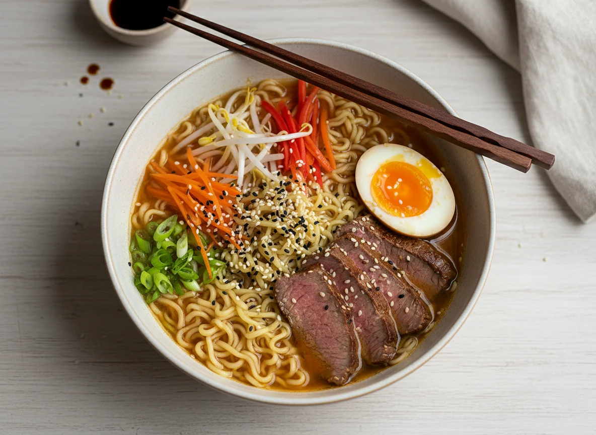 Ramen mit Rindfleisch und Ei photo