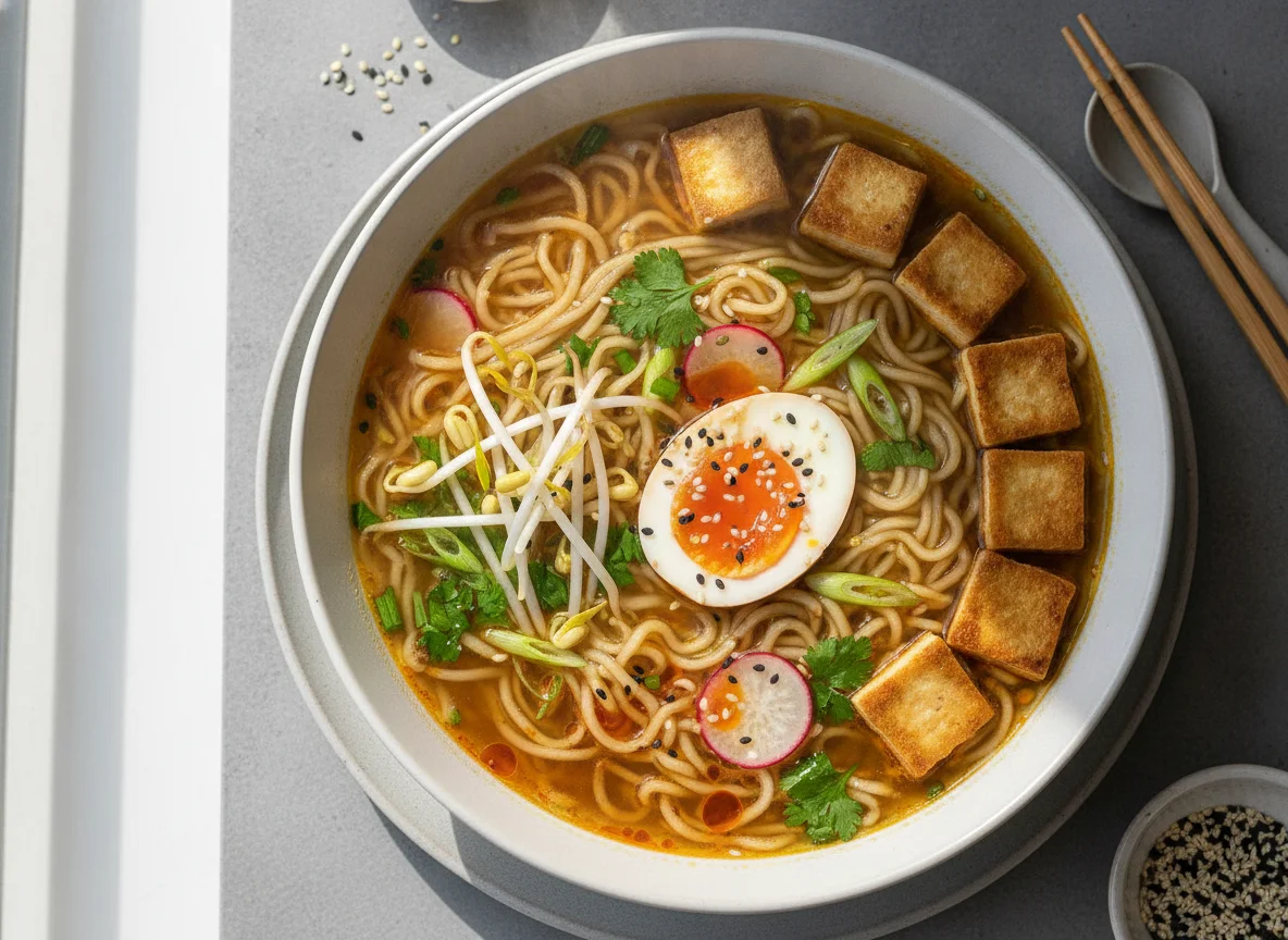 Ramen mit Tofu und Ei photo