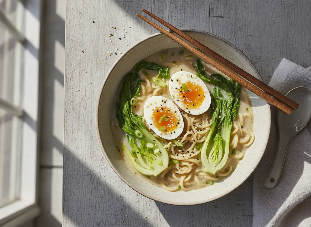 Ramen Suppe mit Ei und Pak Choi photo