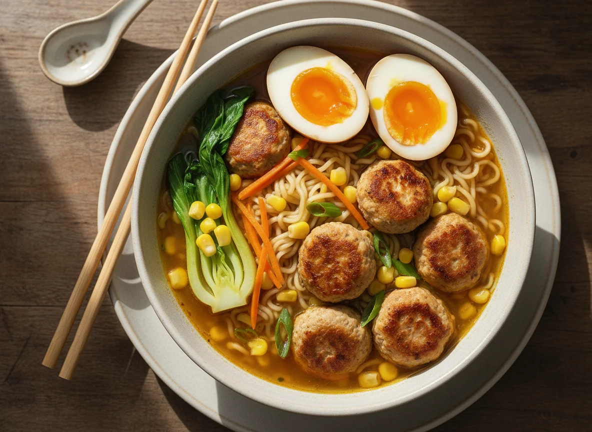 Ramen-Nudelsuppe mit Huhn und Gemüse photo