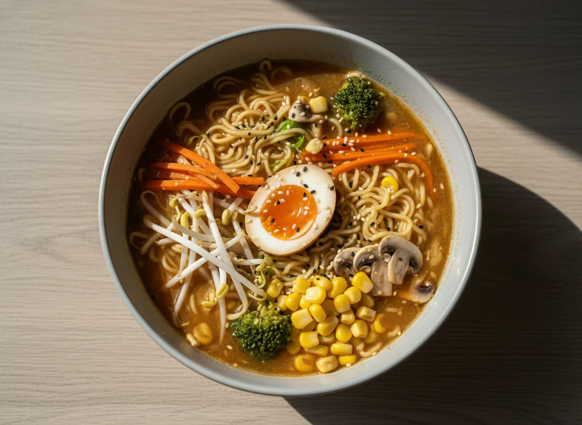 Ramen-Schale mit Ei und Gemüse photo