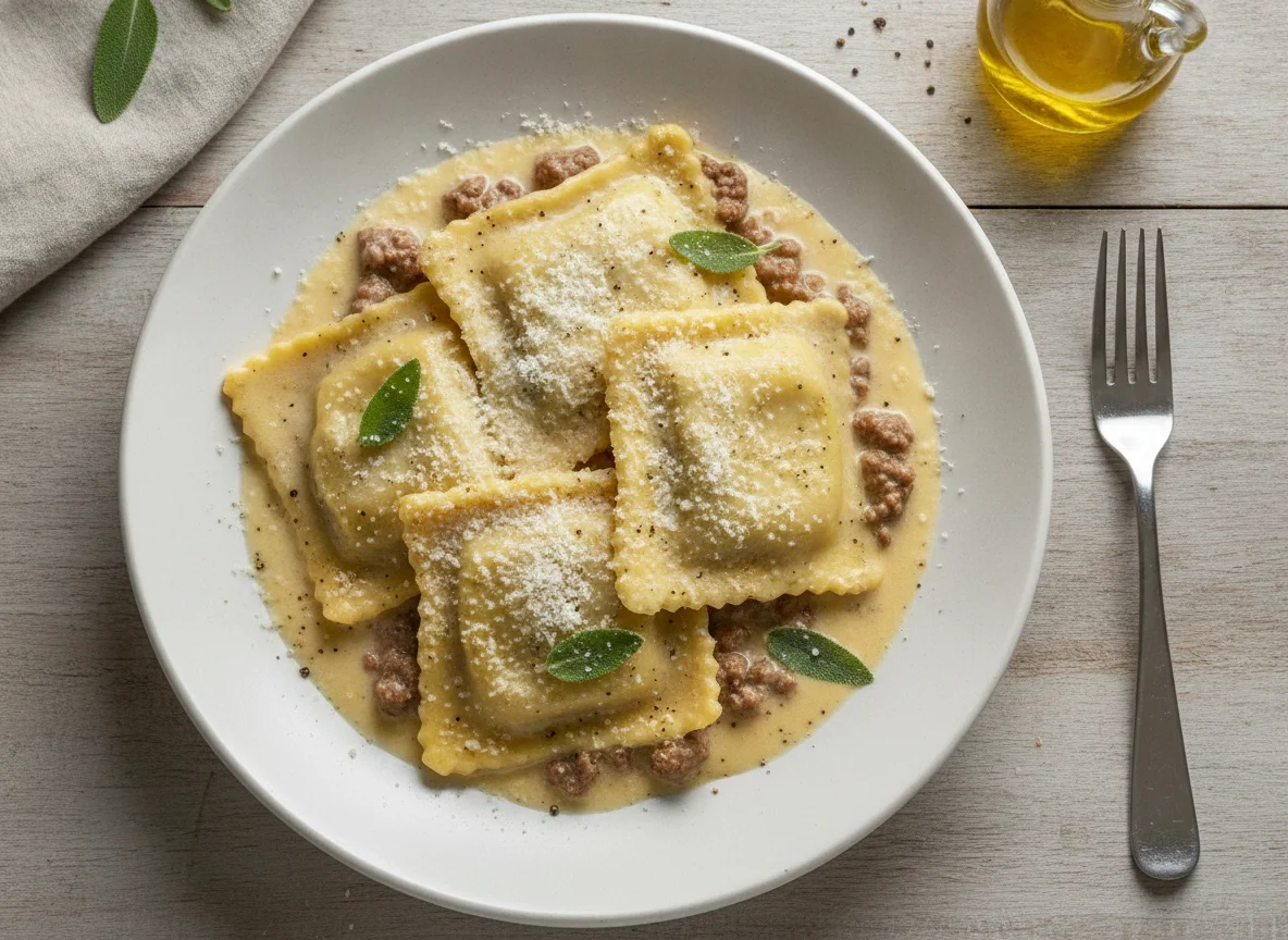 Ravioli in Sahnesauce mit Parmesan photo