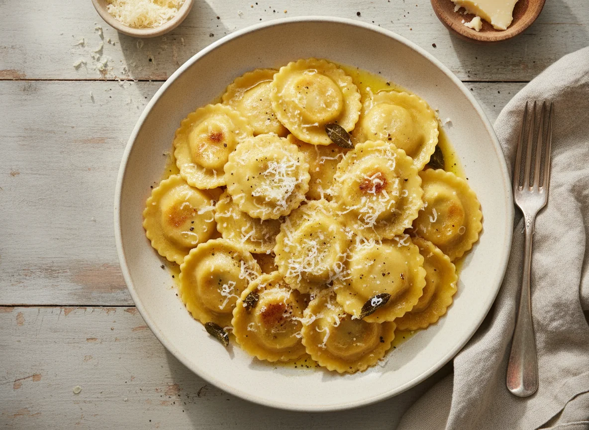 Ravioli mit Butter und Parmesan photo