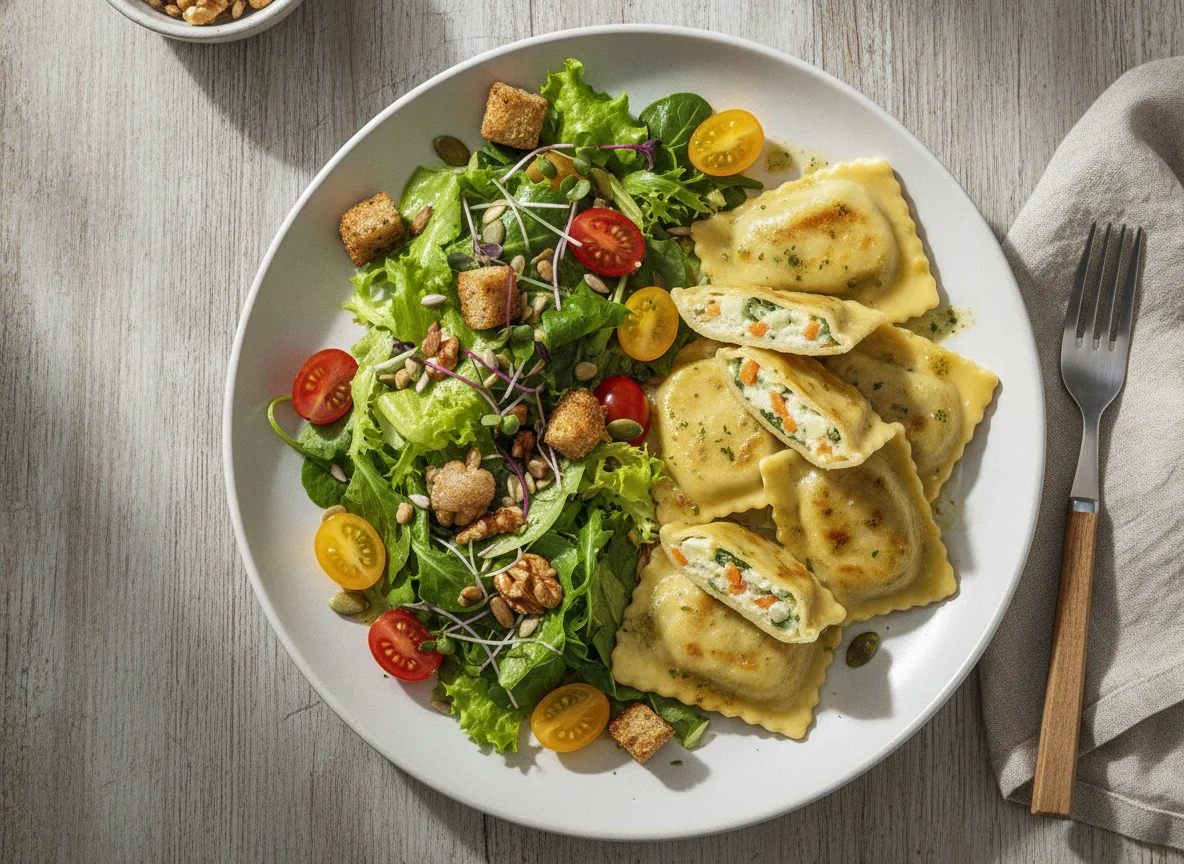 Ravioli mit gemischtem Salat photo