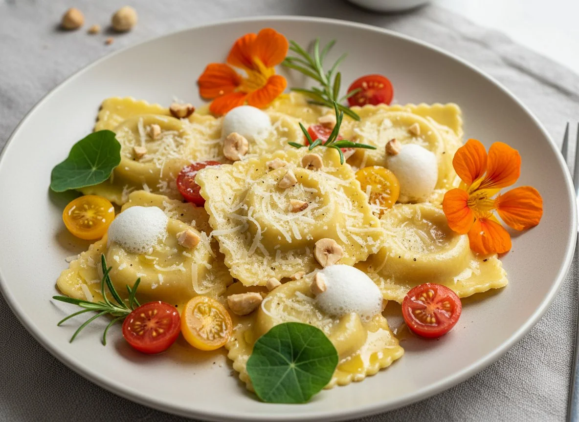 Ravioli mit Parmesan, Haselnüssen und Tomaten photo