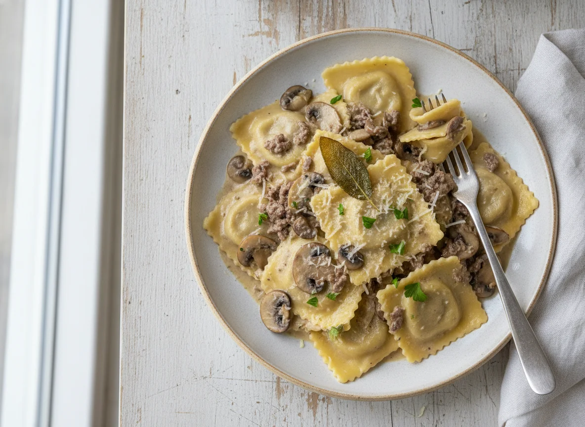 Ravioli mit Pilz-Rahmsauce photo