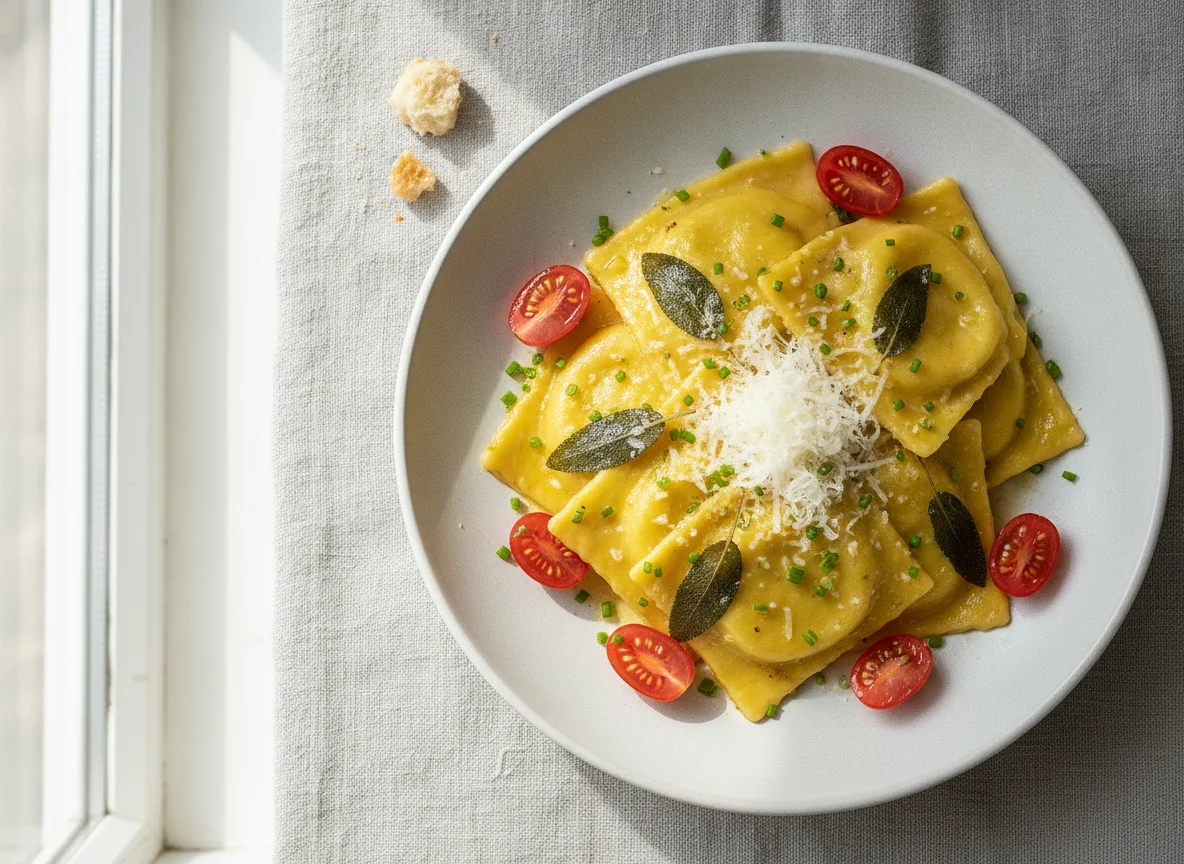 Ravioli mit Salbeibutter und Parmesan photo
