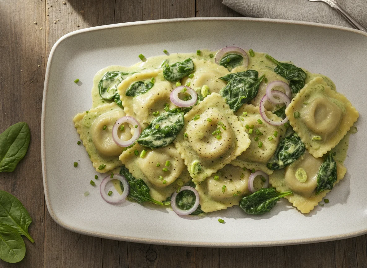 Ravioli mit Spinat-Sahnesauce photo