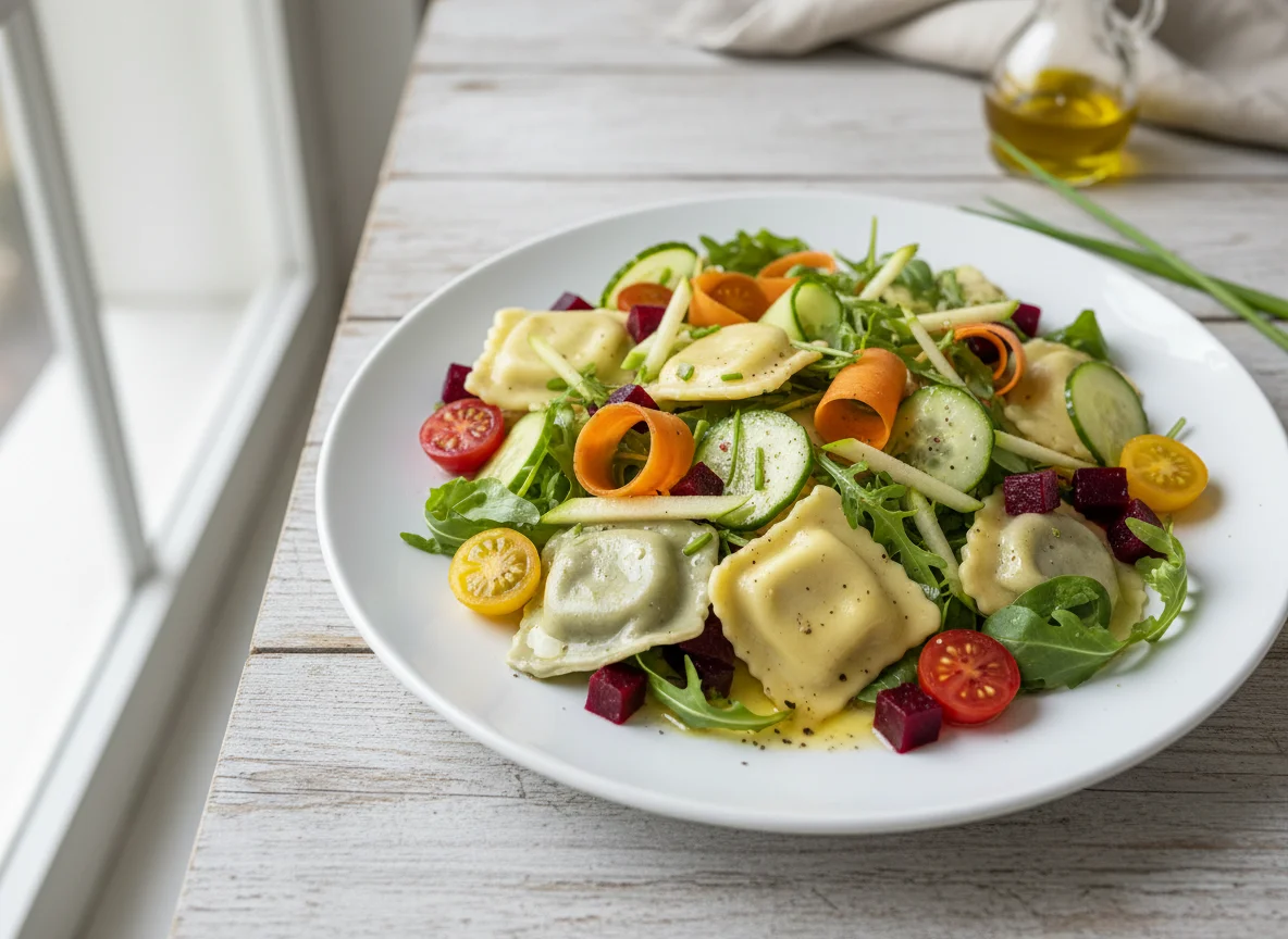 Ravioli-Salat mit Gemüse photo