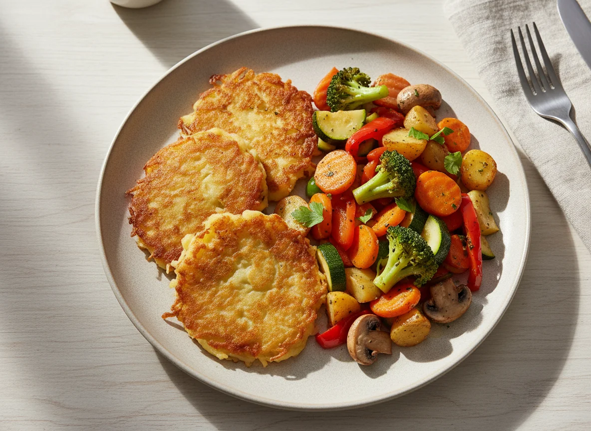 Reibekuchen mit Gemüsepfanne photo