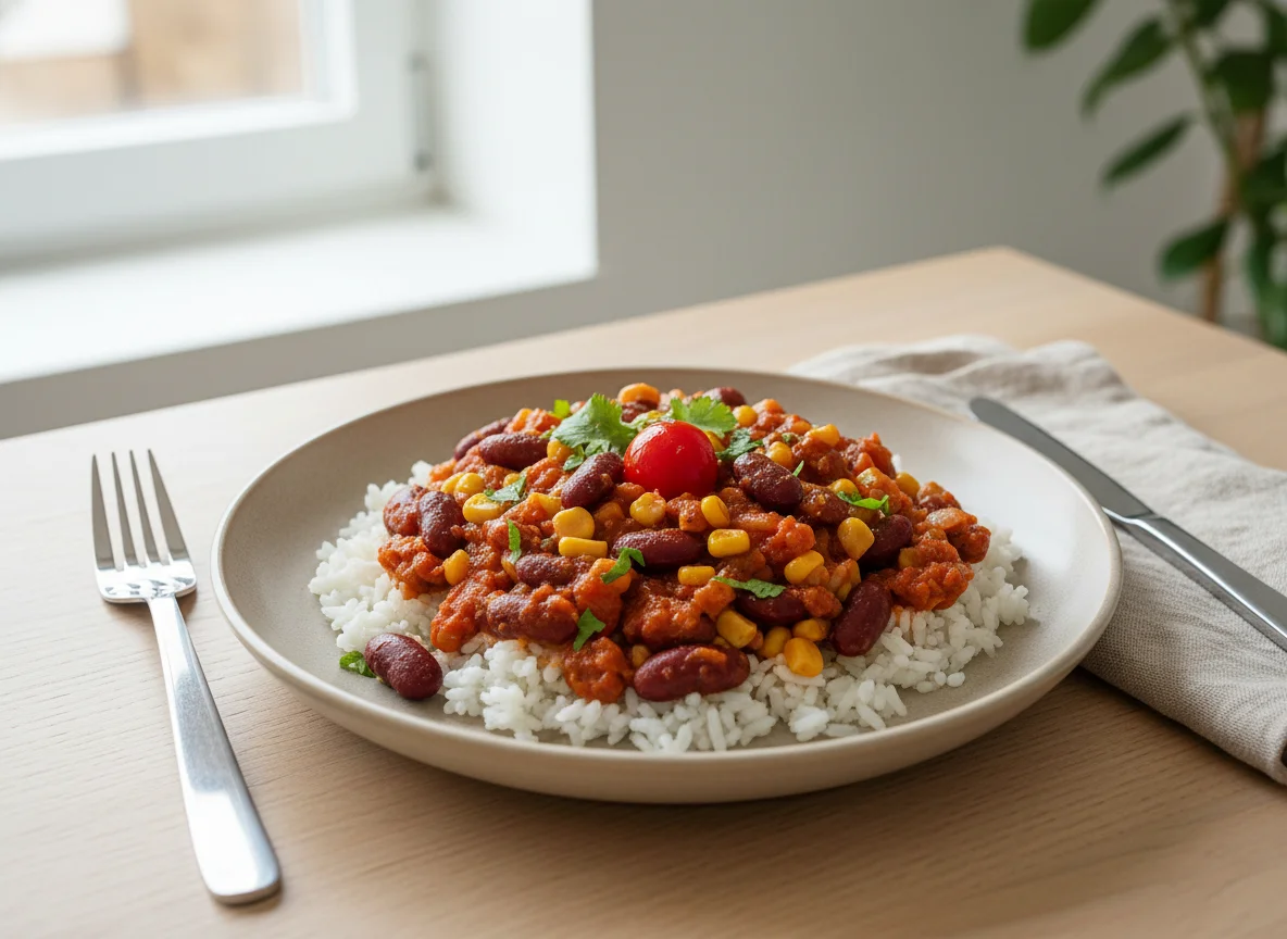 Reis mit Bohnen und Mais photo