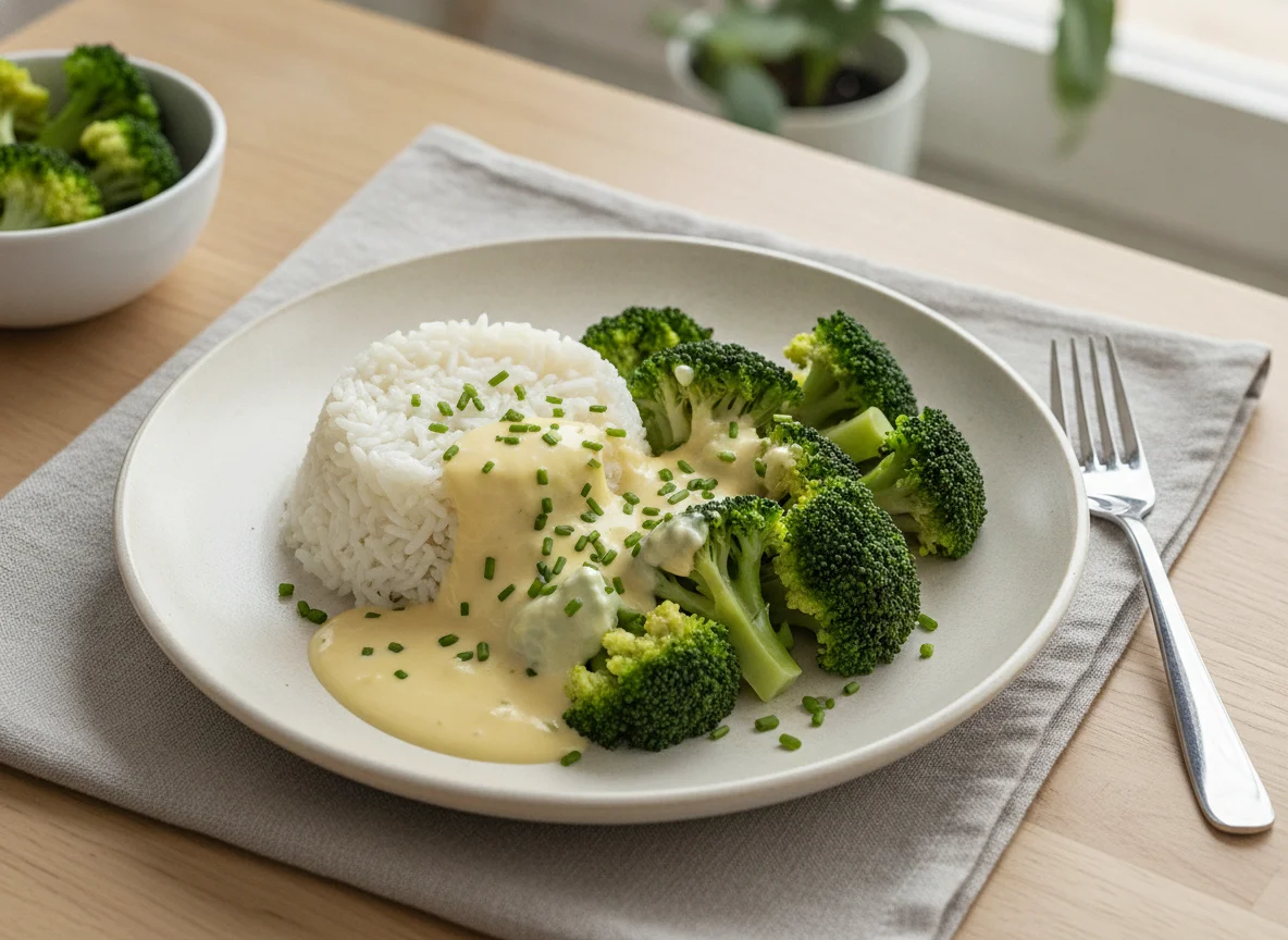 Reis mit Brokkoli und Sauce Hollandaise photo