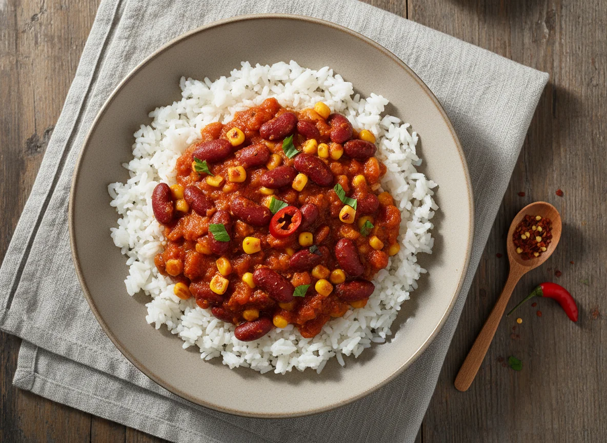 Reis mit Chili-Bohnen-Mischung photo