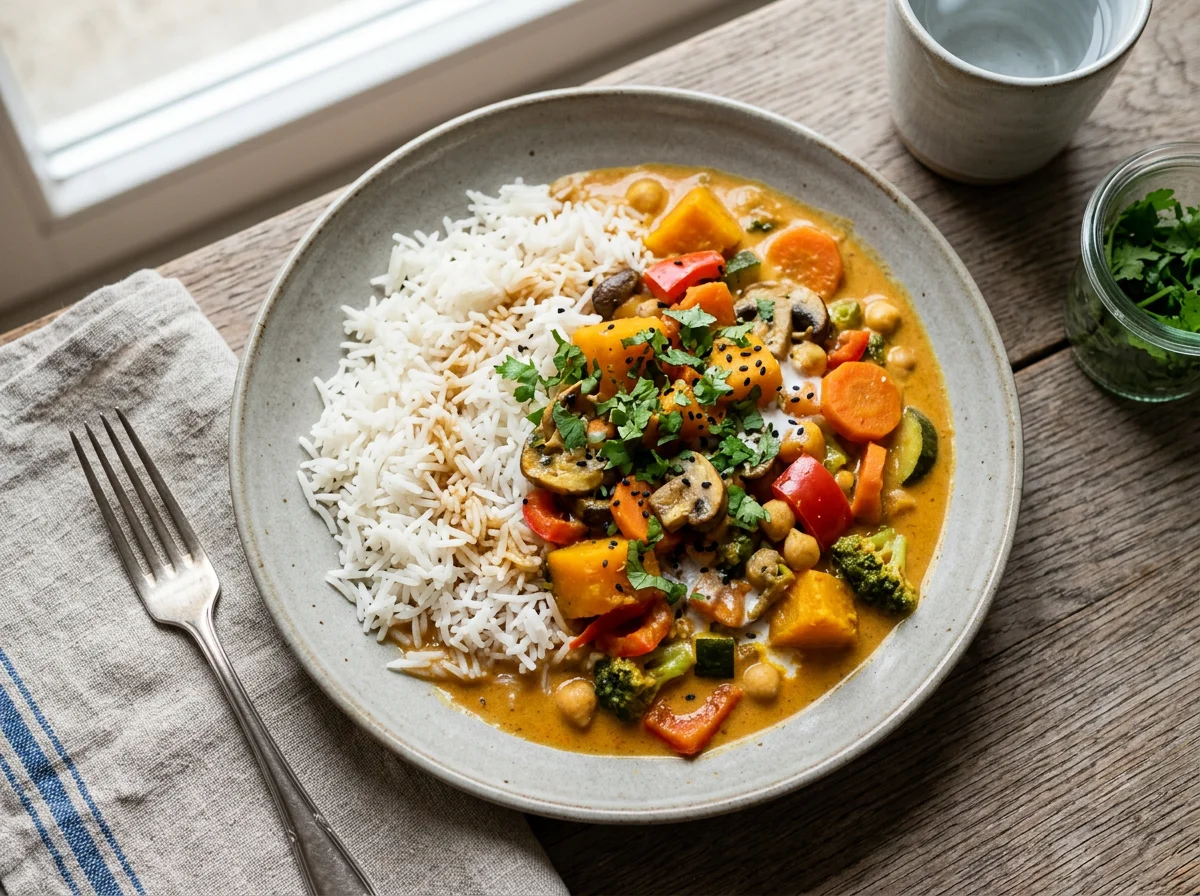 Reis mit Curry und Gemüse photo