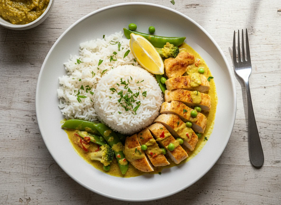 Reis mit Curry-Hähnchen photo