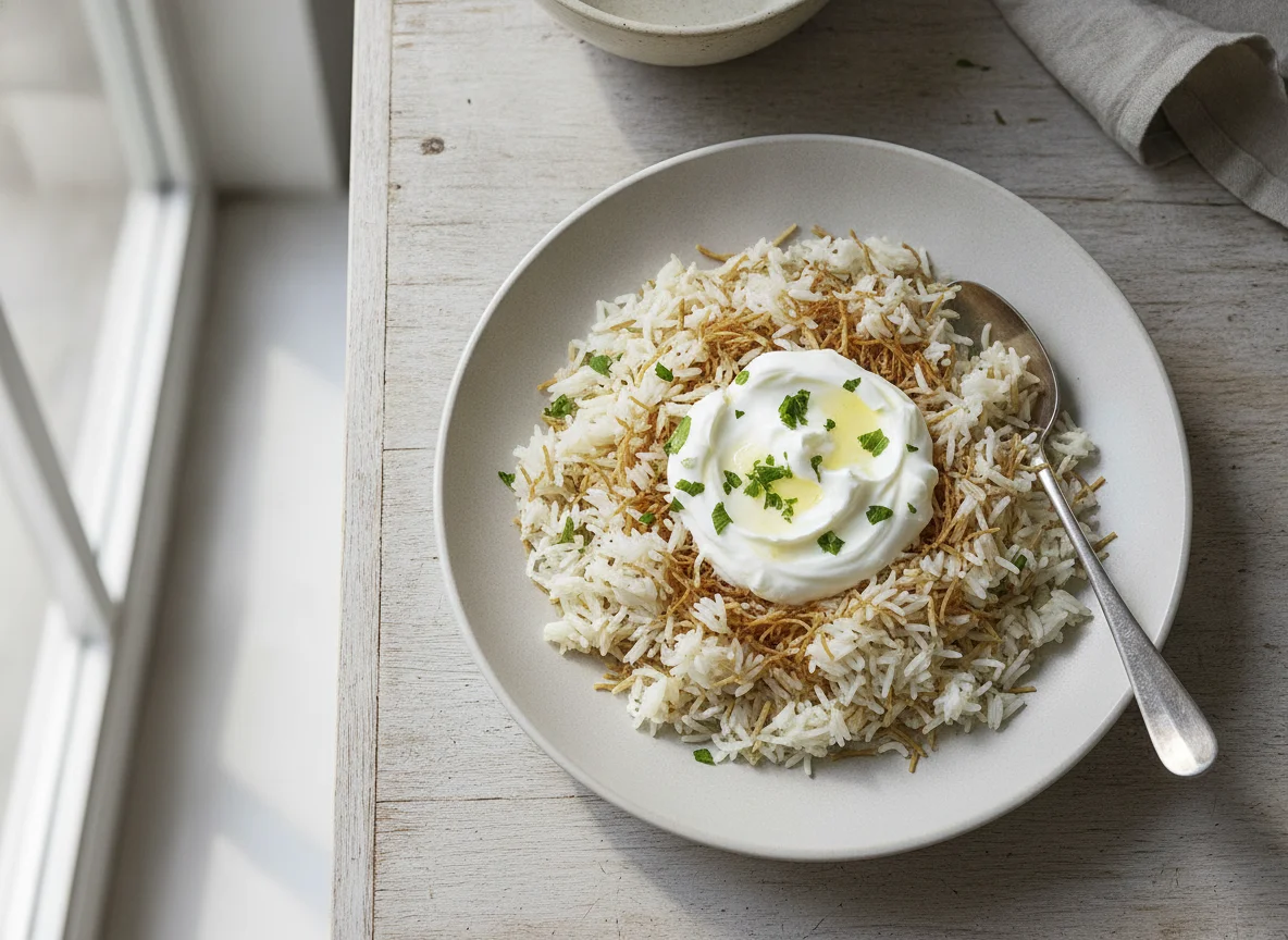 Reis mit Fadennudeln und Joghurt photo