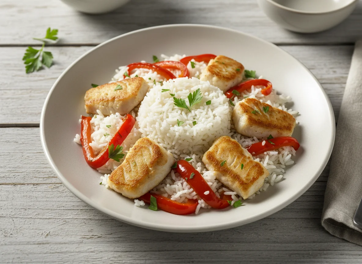 Reis mit Fisch und Paprika photo