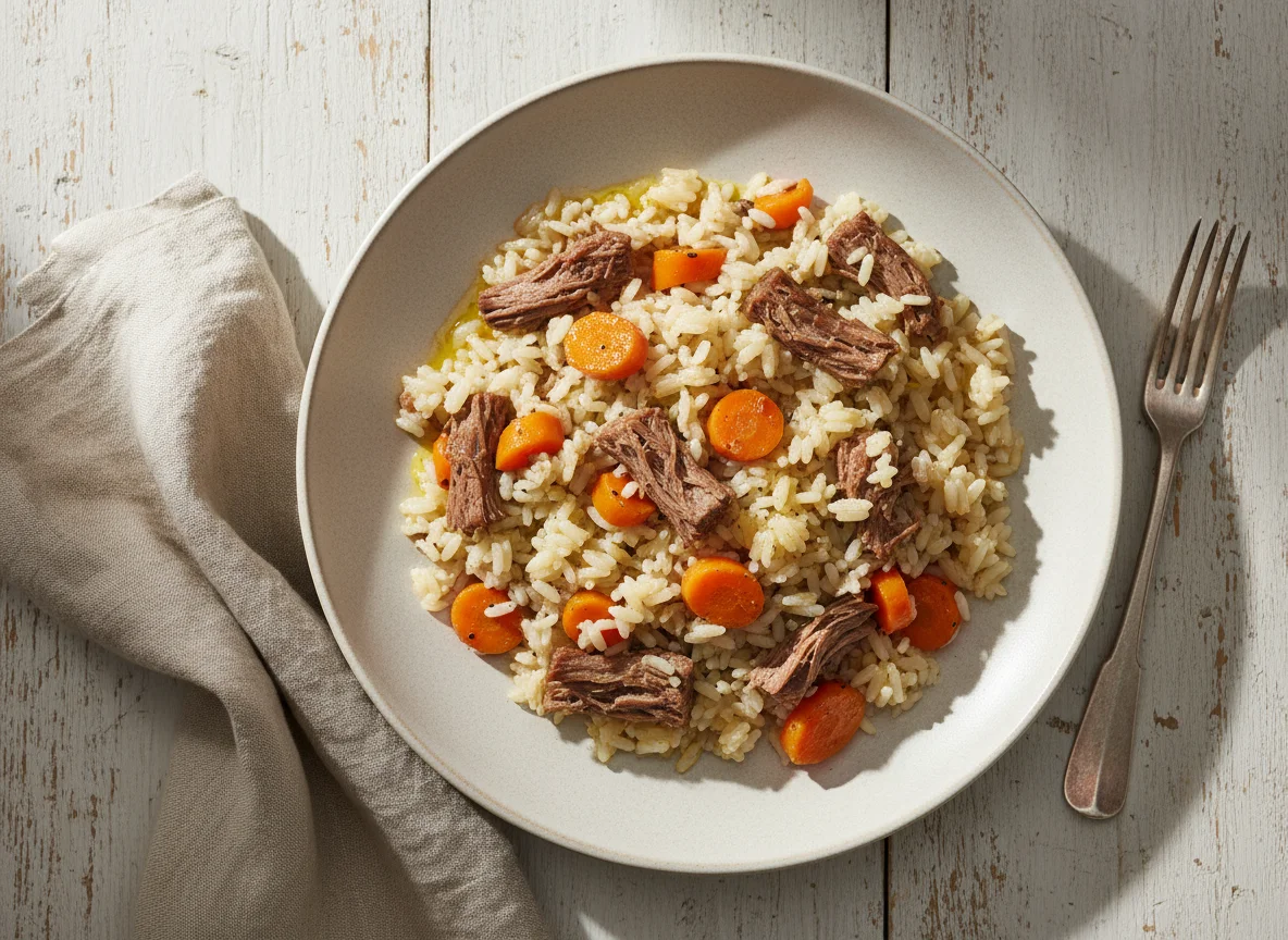 Reis mit Fleisch und Karotten photo