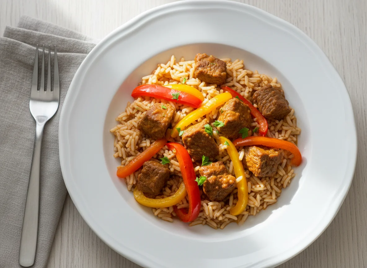 Reis mit Fleisch und Paprika photo