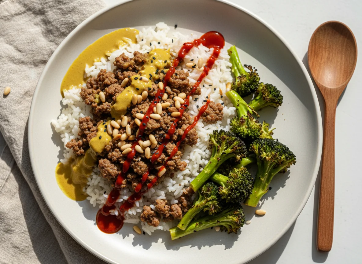 Reis mit Hackfleisch und Brokkoli photo