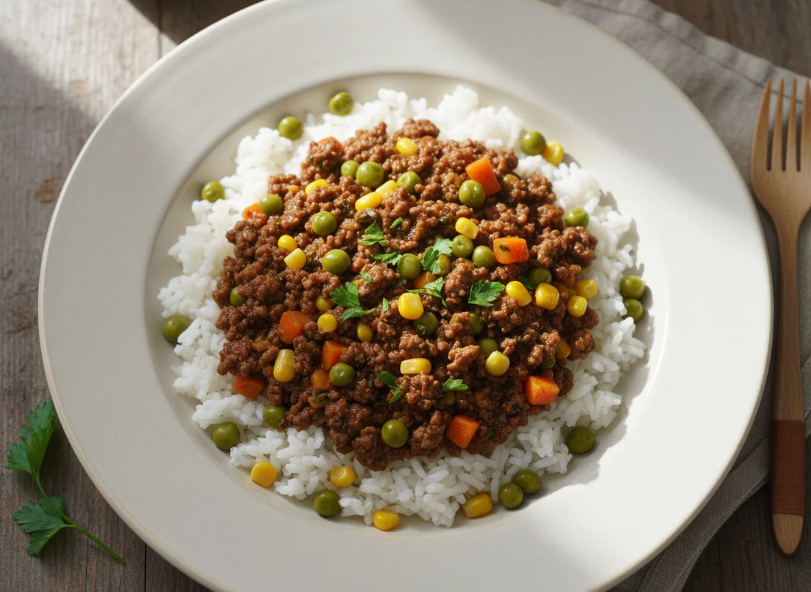 Reis mit Hackfleisch und Gemüse photo